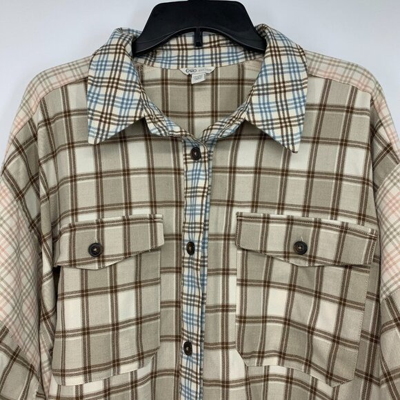 Cato Shirt Plaid Button Down Long Sleeve Tunic Top Brown - Picture 2 of 11